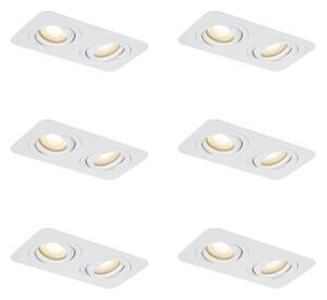 Set de 6 spoturi încastrate rotunjite albe GU10 50mm rotative și înclinabile IP44 cu 2 lumini - Alberto
