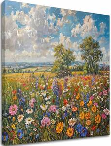 Tablou de perete unui câmp de flori pe panza Pajiște de vară | finisată de mâna artistului - 60x60 cm