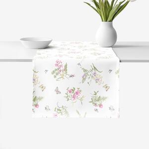 Goldea napron de masă 100% bumbac - flori de câmp colorate pe alb 35x140 cm