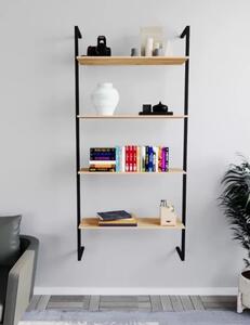Biblioteaca in stil industrial, Serena, 70x150x22 cm, negru/natur