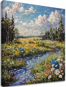 Peisaj pictura pe panza Stream în natură - 60x60 cm