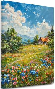 Peisaj pictură pe pânză Cabană în munți | finisată de mâna artistului - 40x60 cm