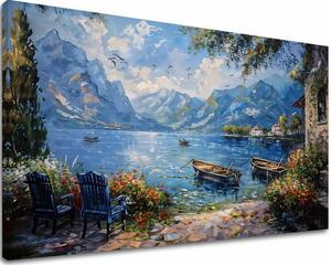 Peisaj pictură pe pânză Portul în munți | finisată de mâna artistului - 40x60 cm
