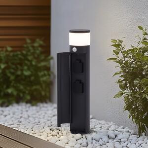 Lucande Corban lampă cu soclu, gri, senzor, prize, IP44