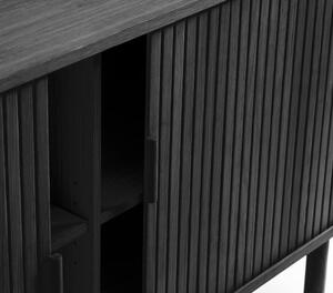 Comodă neagră joasă cu aspect de lemn de stejar cu ușă glisantă 76x160 cm Cavo – Unique Furniture