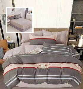 (1+1 GRATIS) Lenjerie de pat DUBLU (cearsaf cu ELASTIC), model cu 2 FETE, cu 6 PIESE din FINET GROS (cod ST-242)