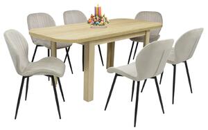 Set masă extensibilă Roma Stejar cu 6 Scaune Opal Capucino