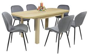 Set masă extensibilă Roma Stejar cu 6 Scaune Opal Gri