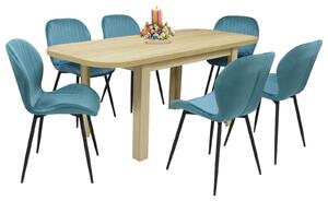 Set masă extensibilă Roma Stejar cu 6 Scaune Opal Turcoaz