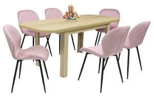 Set masă extensibilă Roma Stejar cu 6 Scaune Opal Roz