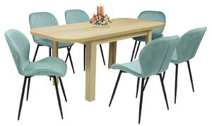 Set masă extensibilă Roma Stejar cu 6 Scaune Opal Verde Fistic