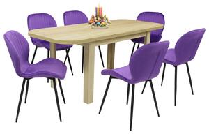 Set masă extensibilă Roma Stejar cu 6 Scaune Opal Mov