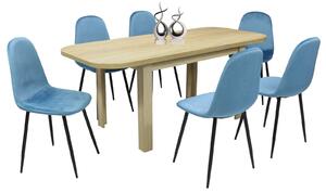 Set masă extensibilă Roma Stejar cu 6 Scaune Rya Albastru Deschis
