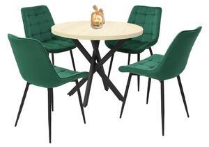 Set Masă fixă Rotundă Tania X Stejar cu 4 Scaune Onix Verde