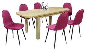 Set masă extensibilă Roma Stejar cu 6 Scaune Rya Bordo