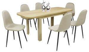 Set masă extensibilă Roma Stejar cu 6 Scaune Rya Crem