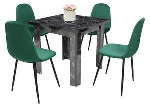 Set Masă fixă Pătrată Vero Negru Marmorat cu 4 Scaune Rya Verde