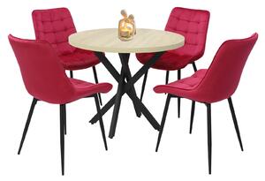 Set Masă fixă Rotundă Tania X Stejar cu 4 Scaune Onix Roșu Fucsia