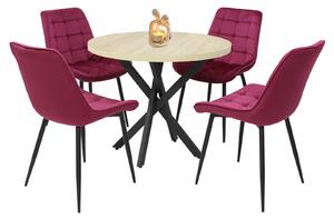 Set Masă fixă Rotundă Tania X Stejar cu 4 Scaune Onix Bordo