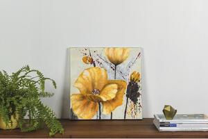 Tablou pictat manual Crizanteme galbene 40x40 cm