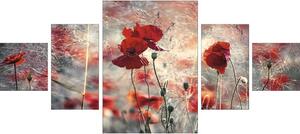 Tablou canvas Red Flowers - 5 părți