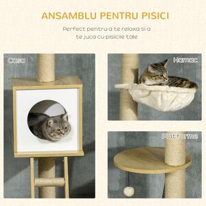 PawHut Ansamblu Reglabil pentru Pisici din PAL cu Stâlp de Zgâriat, 40x40x225-285 cm, Bej, Spațiu de Joacă și Odihnă | Aosom Romania