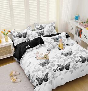 Lenjerie de pat DUBLU, model cu 2 FETE, cu 4 PIESE din BUMBAC SATINAT SUPERIOR (cod SA-667-BF)