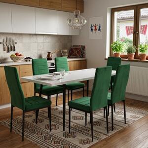 Set masă extensibilă Lisabona Albă cu 6 Scaune Oscar Verde