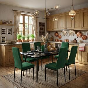 Set masă extensibilă Lisabona Negru Marmorat cu 6 Scaune Oscar Verde