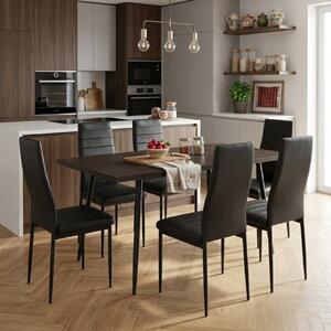 Set masă extensibilă Lisabona Wenge cu 6 Scaune Oscar Negru Piele Ecologică