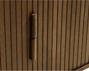 Comodă maro joasă cu aspect de lemn de stejar cu ușă glisantă 76x160 cm Cavo – Unique Furniture