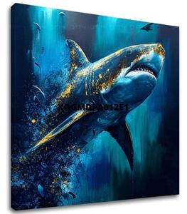 Pictură decorativă pe pânză - PREMIUM ART - Shark Force in Dark Water - 60x50 cm