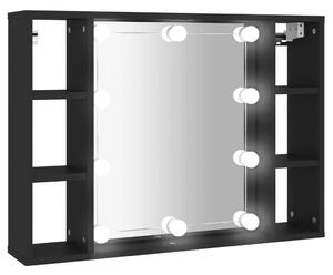 Dulap cu oglindă și LED, negru, 76x15x55 cm
