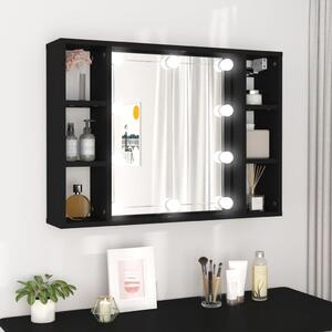 Dulap cu oglindă și LED, negru, 76x15x55 cm