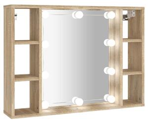 Dulap cu oglindă și LED, stejar sonoma, 76x15x55 cm