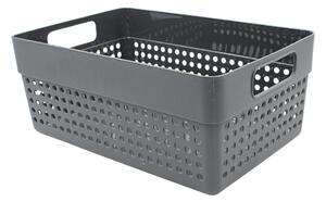 Coș depozitare plastic perforat 23x15x10 cm Storage Solutions, cu mânere, Gri închis