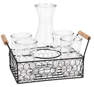 Set 4 pahare din sticlă, cu carafă și suport metalic, 6 piese, Excellent Houseware