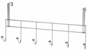 Cuier metalic Pufo pentru usa cu 6 carlige, 46 cm, argintiu- suport haine si accesorii fara gaurire