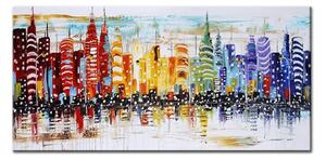 Tablou de perete pictată manual ORAȘ - 50x100 cm