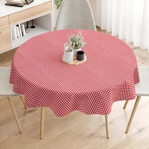 Goldea față de masă 100% bumbac kanafas - carouri mici roșii-albe - rotundă Ø 140 cm