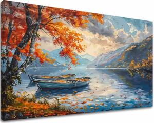 Pictură peisaj pe pânză Frunze de toamnă lângă lac | finisată de mâna artistului - 40x60 cm