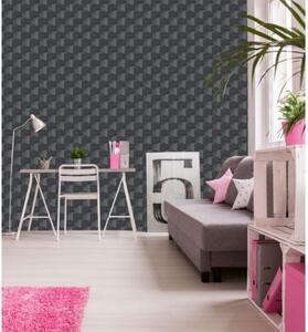 Tapet vlies de lux cuburi 3d negre orizontale