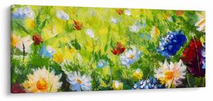 Tablou - Pictură în ulei, pajiște înflorită (120x50 cm)
