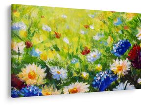 Tablou - Pictură în ulei, pajiște înflorită (90x60 cm)