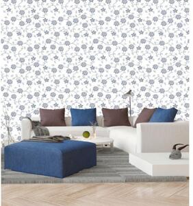 Tapet vlies de lux model floral gri și alb