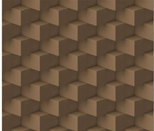 Tapet vlies de lux cuburi 3d maro orizontale