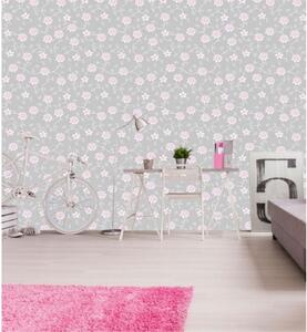 Tapet vlies de lux model floral roz gri