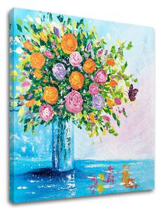 Tablou pictat manual FLORI ÎN VASE 1 buc - 80x80 cm
