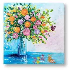 Tablou pictat manual FLORI ÎN VASE 1 buc - 80x80 cm