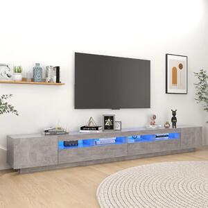 Comodă TV cu lumini LED, gri beton, 300x35x40 cm